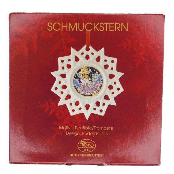 Christmas Holiday Angel Ornament Schmuckstern White Porcelain Panflute Trumpet - Picture 1 of 5